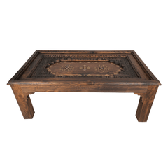 Indian Antique Brass Work Solid Wood Coffee Table C42
