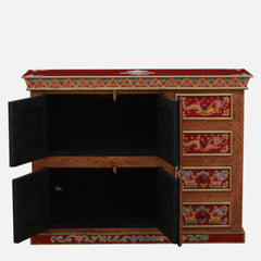 Hand Painted Solid Wood Sideboard In Multicolour