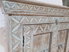 Antique Indian Old Door Carved Cabinet Sideboard White Rustic 95x45x95cm