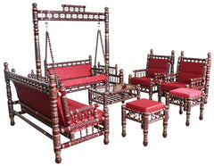 Heritage Indian Hand Carved Painted Swing & Sofa Set 7 pcs