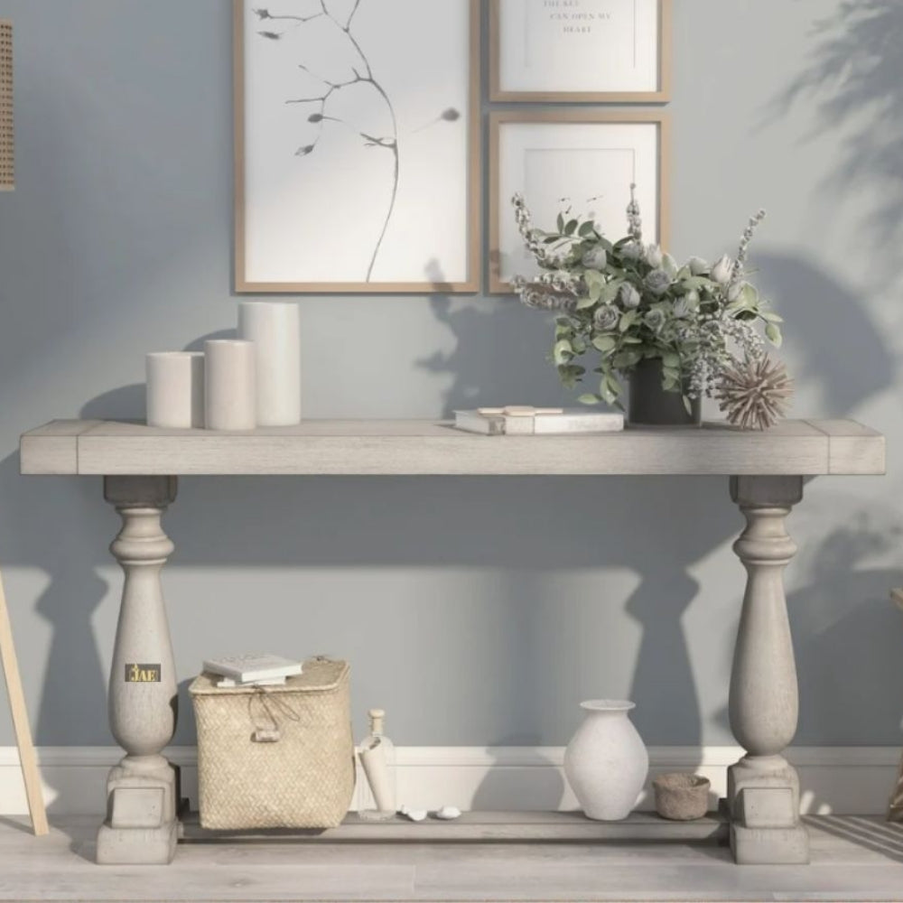 French Provincial Style Pillar Console Table Grey