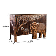 Indian Hand Carved Solid Wooden Elephant Sideboard