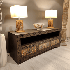 Indian Hand Carved Solid Wooden TV Unit 01