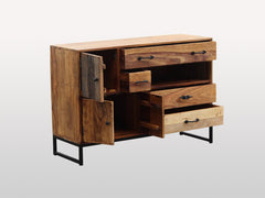 Lava Industrial Indian Solid Wood Buffet Sideboard With 3 Doors And 4 Drawer