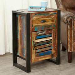 Aspen Reclaimed Wood Industrial 1 drawer Side Table Bedside