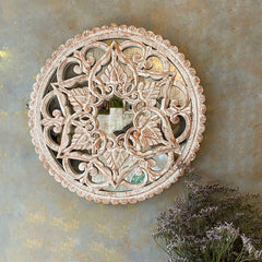 Hand Carved Solid Wooden Round Wall Mirror 88
