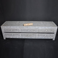 Bone inlay Grey Floral 6 Drawer TV Unit