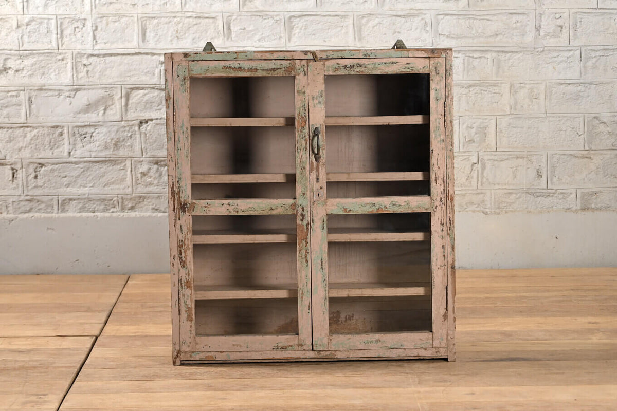 Vintage Reclaimed Wood Rustic Glass Door Cabinet