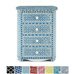 Maaya Bone inlay Blue Floral Chest of 4 Drawers Tallboy Bedside Table