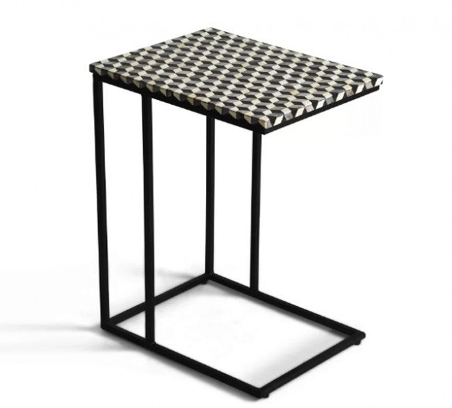 Maaya Bone Inlay Rectangular Side Table Black Geometric