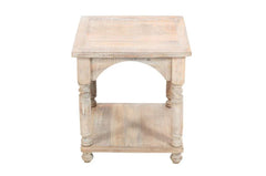 Handmade Indian Hand Carved Solid Hard Wood Arch End Table Whitewash