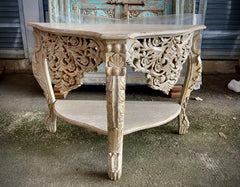 French Arched Hand Carved Indian Solid Wood Console Hall Table