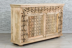 Antique Indian Jali Hand Carved Solid Wooden Sideboard Natural 155x40x94cm A0233