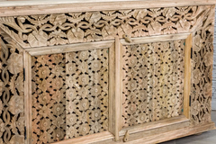 Antique Indian Jali Hand Carved Solid Wooden Sideboard Natural 155x40x94cm A0233