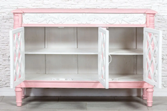 Antique Indian Jali Hand Carved Solid Wooden Sideboard Pink 148x45x100cm A0240
