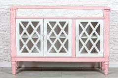 Antique Indian Jali Hand Carved Solid Wooden Sideboard Pink 148x45x100cm A0240