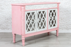 Antique Indian Jali Hand Carved Solid Wooden Sideboard Pink 148x45x100cm A0240