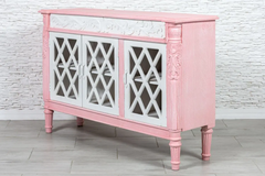 Antique Indian Jali Hand Carved Solid Wooden Sideboard Pink 148x45x100cm A0240