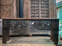Antique Indian Hand Carved Solid Wood Console Hall Table