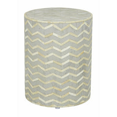 Maaya Brass Bone Inlay Round drum Side Table Grey ZigZag L