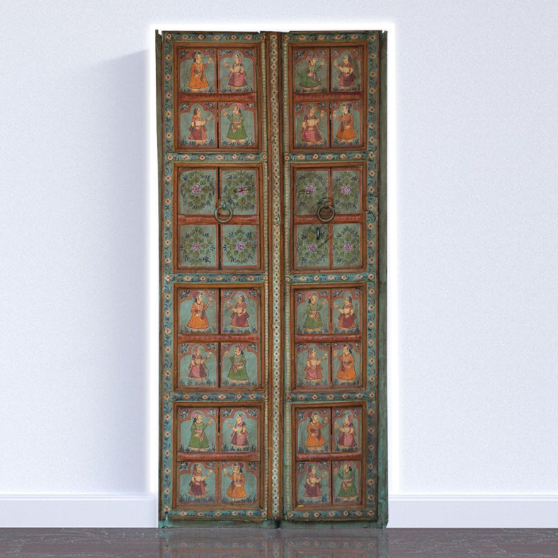 Mughal Hand Painted Reclaimed Wood Door Panel 05