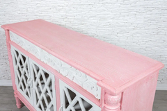 Antique Indian Jali Hand Carved Solid Wooden Sideboard Pink 148x45x100cm A0240