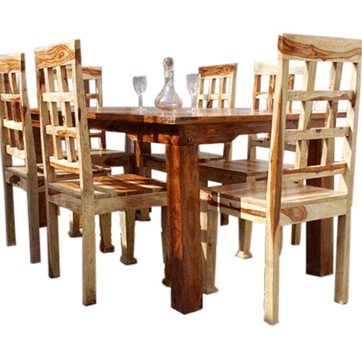 Contemporary 7pc Waffle-Back Dining Room Table Set Honey Brown