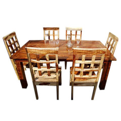 Contemporary 7pc Waffle-Back Dining Room Table Set Honey Brown