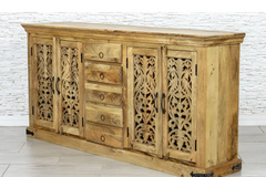 Antique Indian Jali Hand Carved Solid Wooden Sideboard Natural 183x40x90cm A0242