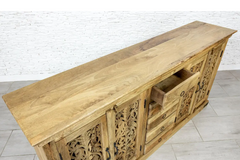 Antique Indian Jali Hand Carved Solid Wooden Sideboard Natural 183x40x90cm A0242