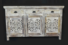 Jali Hand Carved Solid wood Indian french whitewash sideboard