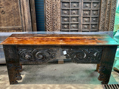 Antique Indian Hand Carved Solid Wood Console Hall Table