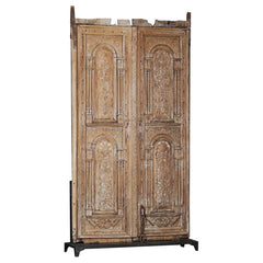 Indian Vintage Antique Hand Carved Reclaimed Teak Wood Door On Stand 82