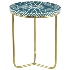 Maaya Bone Inlay Round Lamp Table on Metal Stand