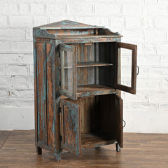 Vintage Reclaimed Wood Rustic Glass Door Cabinet