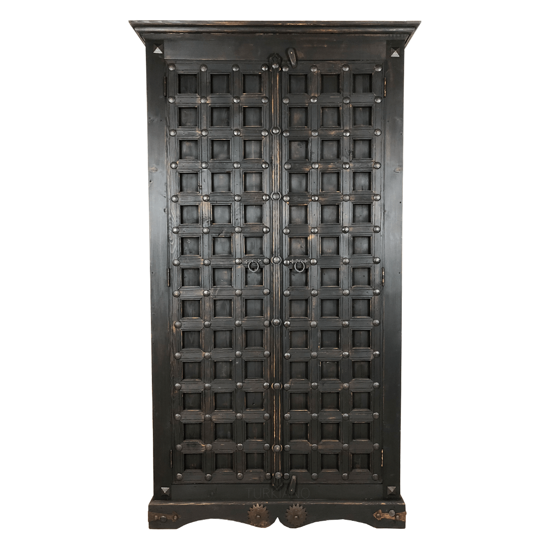 Indian Antique Style Brass Work Heritage Solid Wooden Cupboard Wardrobe D25