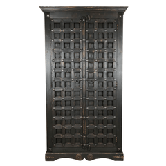 Indian Antique Style Brass Work Heritage Solid Wooden Cupboard Wardrobe D25