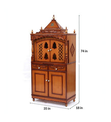 Large Sized Handmade Teak Wood Home Temple In Brown