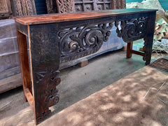Antique Indian Hand Carved Solid Wood Console Hall Table