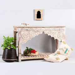 Mehrab Wooden Carved Entryway Console Table White