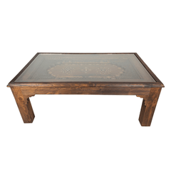 Indian Antique Brass Work Solid Wood Coffee Table C42