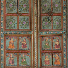 Mughal Hand Painted Reclaimed Wood Door Panel 05
