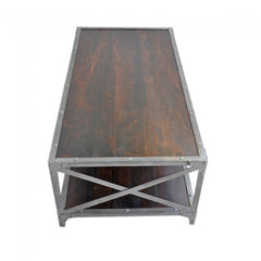 Angle Industrial French Style Metal Coffee Table Chocolate 120x60cm