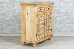 Indian Hand Carved Brass Work Solid Wood Cabinet Natural 04