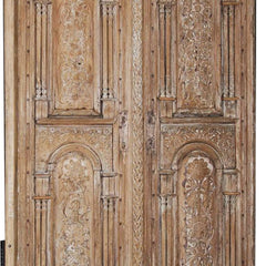Indian Vintage Antique Hand Carved Reclaimed Teak Wood Door On Stand 82