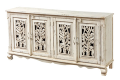 Antique Indian Jali Hand Carved Solid Wooden Sideboard Whitewash 180x40x89cm A0269