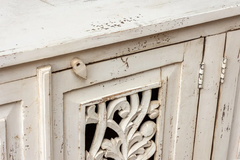 Antique Indian Jali Hand Carved Solid Wooden Sideboard Whitewash 180x40x89cm A0269