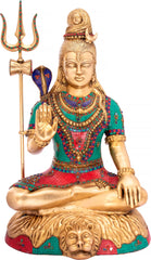 Indian Lord Shiva Brass Statue With Inlay Work