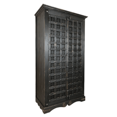 Indian Antique Style Brass Work Heritage Solid Wooden Cupboard Wardrobe D25