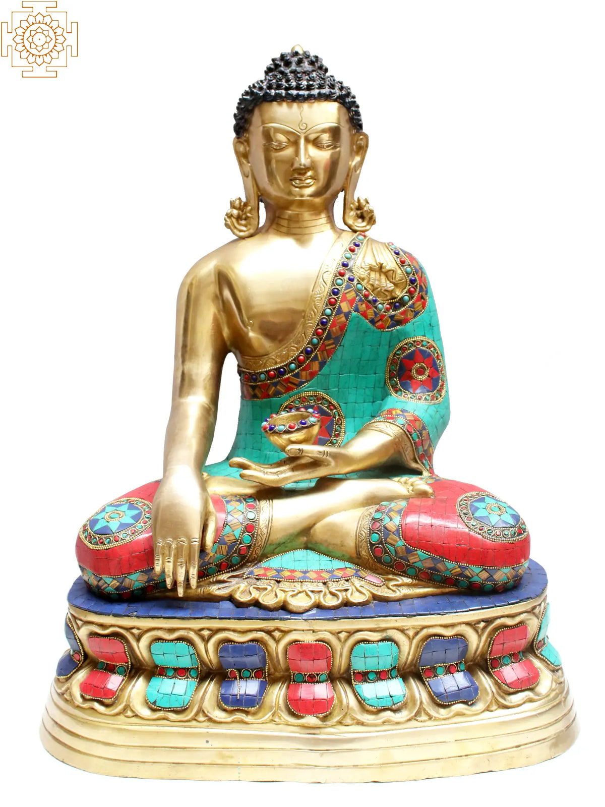 Indian Buddha Tibetan Buddhist Buddha In Brass Statue With Inlay Work